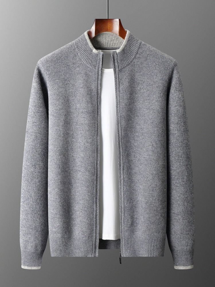 Fashion Cardigan Men's Stand Collar Zipper Color Stitching Thickened Sweater