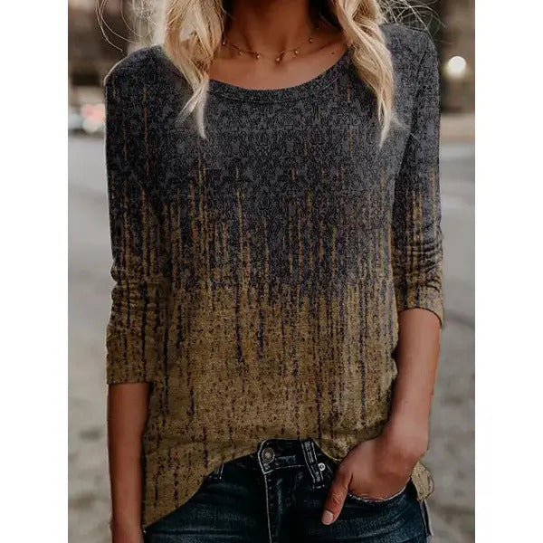 Loose-fit Retro Printed Casual Crewneck Pullover Long-sleeve T-shirt
