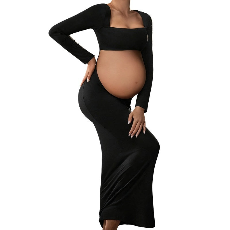 New Fashionable Square-neck Long-sleeve Dress