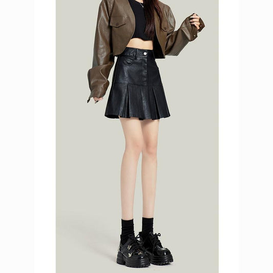 Vintage Skirt Female Leather Skirt Autumn