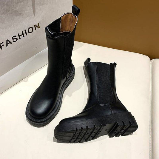 High Boots British Style Round Toe Versatile Platform