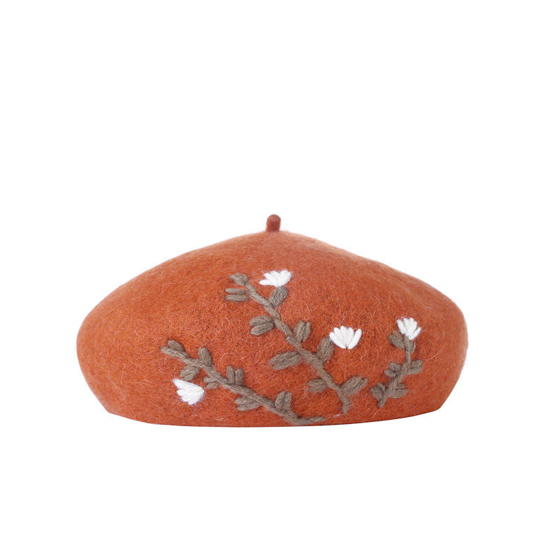Floral Embroidered Bere Female Painter Hat