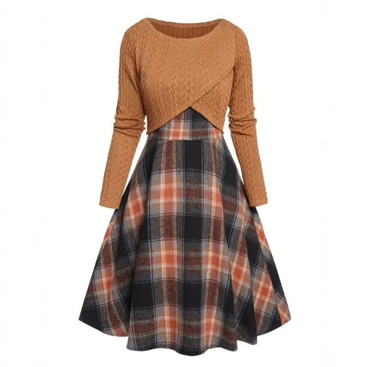 New Womens Two-piece Set Knitted Long-sleeve Top And Dress