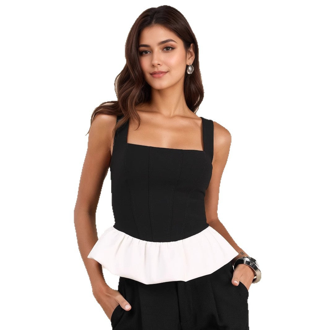 Slimming A-line Skirt With A Patchwork Pleated Top