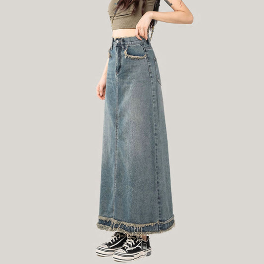 Female Summer Retro A- Line Sheath Niche Flab Hiding Mid-length Skirt Thin
