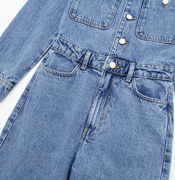 Summer Waist-tight Straight-leg Denim Jumpsuit
