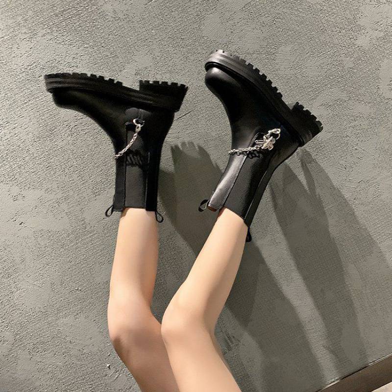 High Boots British Style Round Toe Versatile Platform