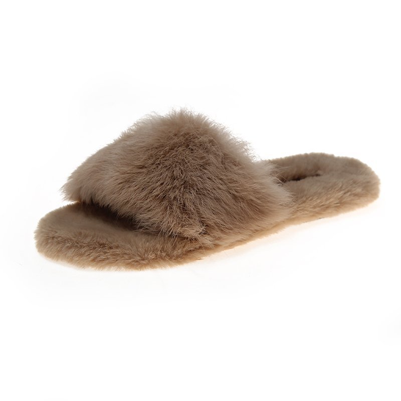 Rabbit Hair Flat Slippers For Women's New Style