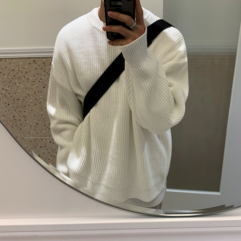 Lazy Style Solid Color Round Neck Long-sleeved Pullover Sweater