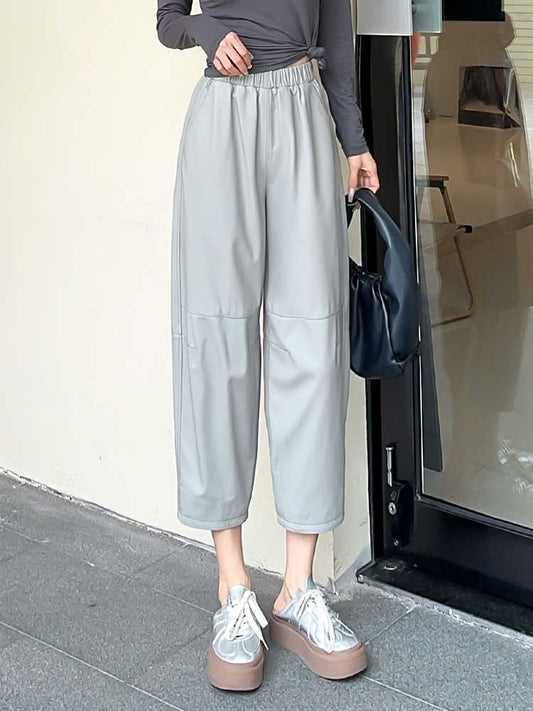 Women's Casual Simple All-match Leather Wide-leg Trousers