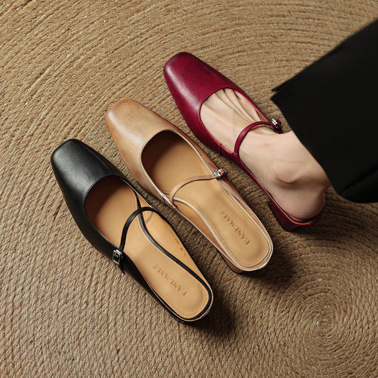 Retro tyk hæl peep-toe slingback franske enkeltrem slip-on sandaler med mellemhøj hæl