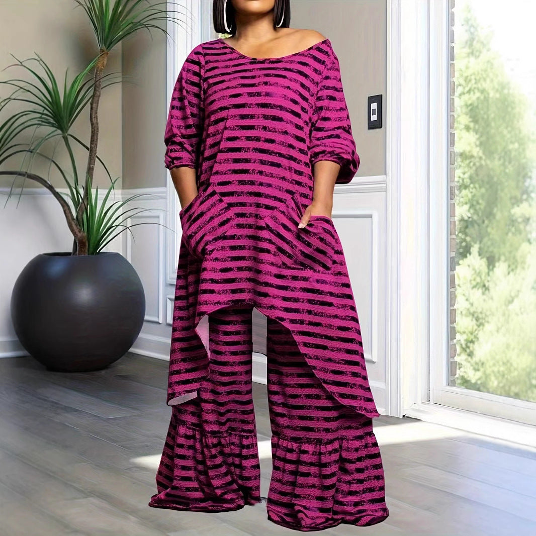 Women's Irregular Pleated Wide-Leg Pants Set