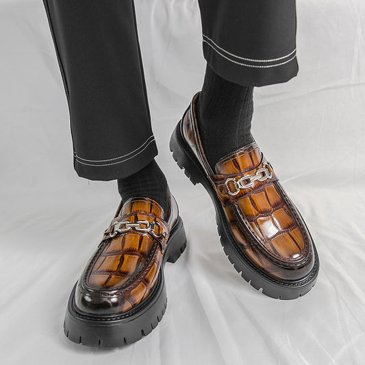 Autumn Men's Fashion Platform Increased Plus Size Crocodile Pattern Loafers