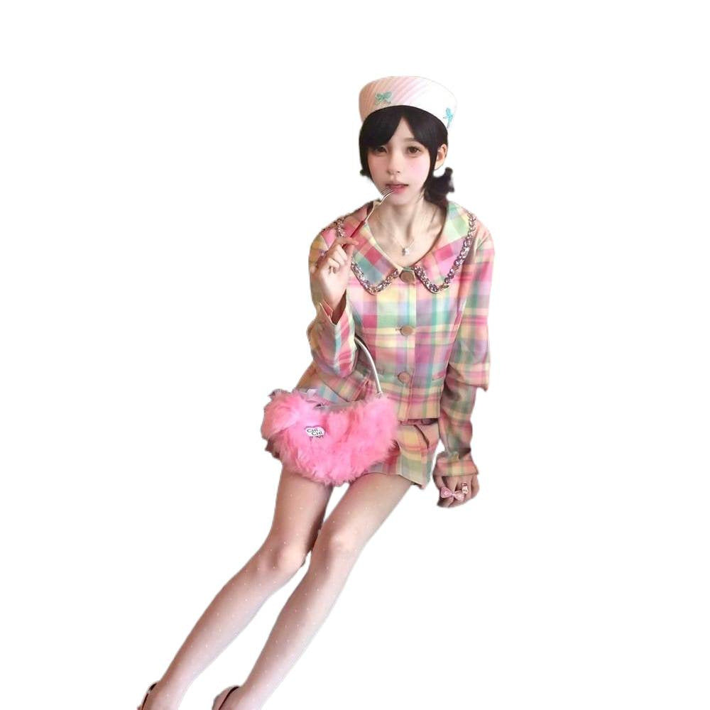 High Waist Slimming Pleated Skirt Suit Women