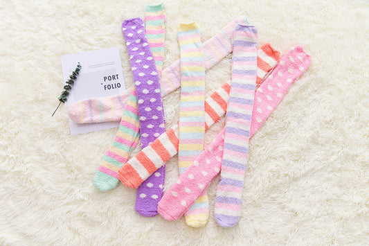 Fall Winter Over The Knee Plus Long Coral Fleece Floor Socks