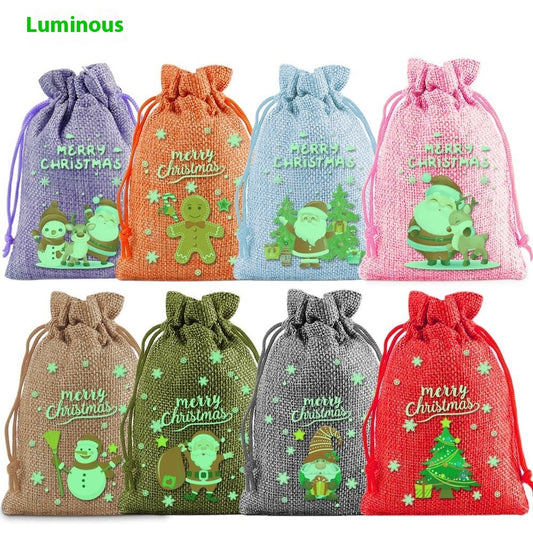 Christmas Linen Drawstring Bag