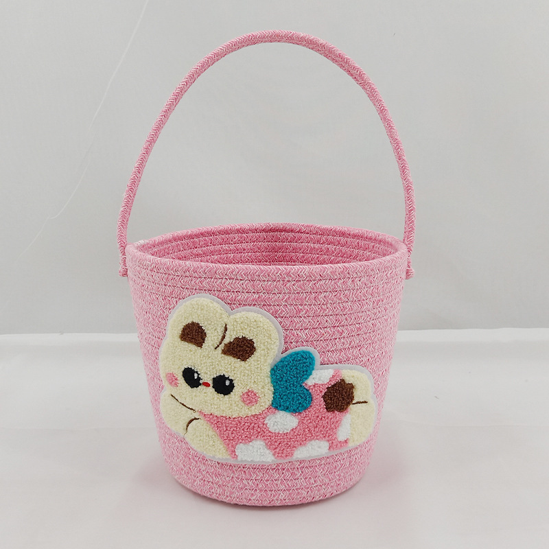 Portable cartoon storage basket-pink-cotton rope-1 piece