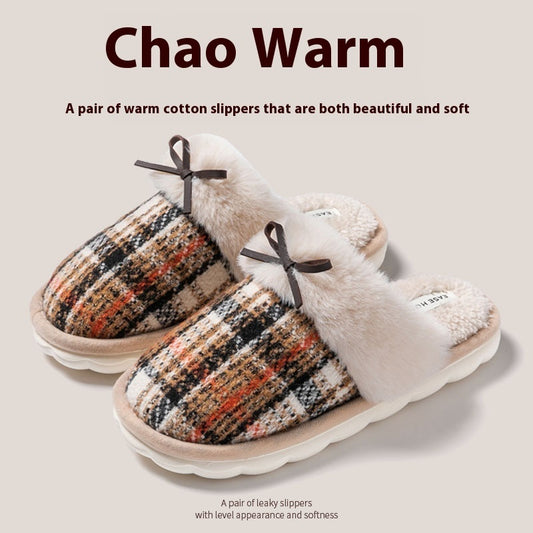 Cute Four Seasons Home Non-slip Plush Cotton Slippers Women