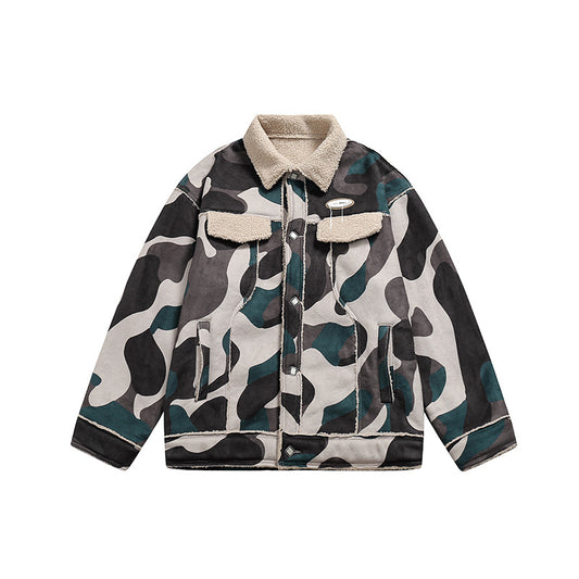 Winter New Camouflage Fleece Lapel Cotton Coat For Men
