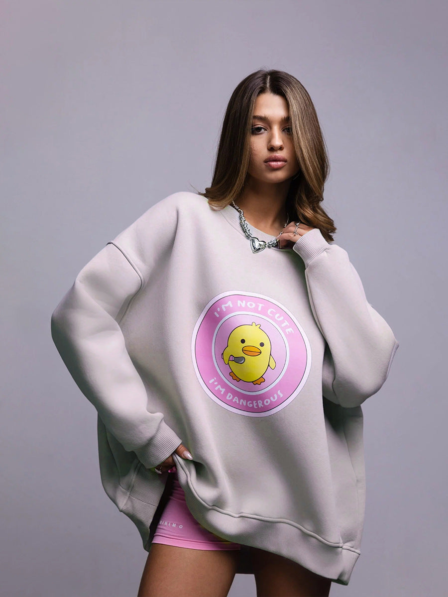 Women's Small Yellow Duck Printing Stylish Sweater