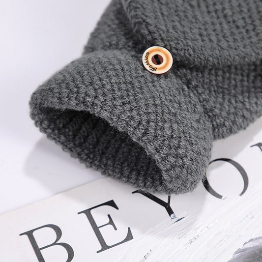 Cute Blue Korean Embroidered Half Finger Gloves