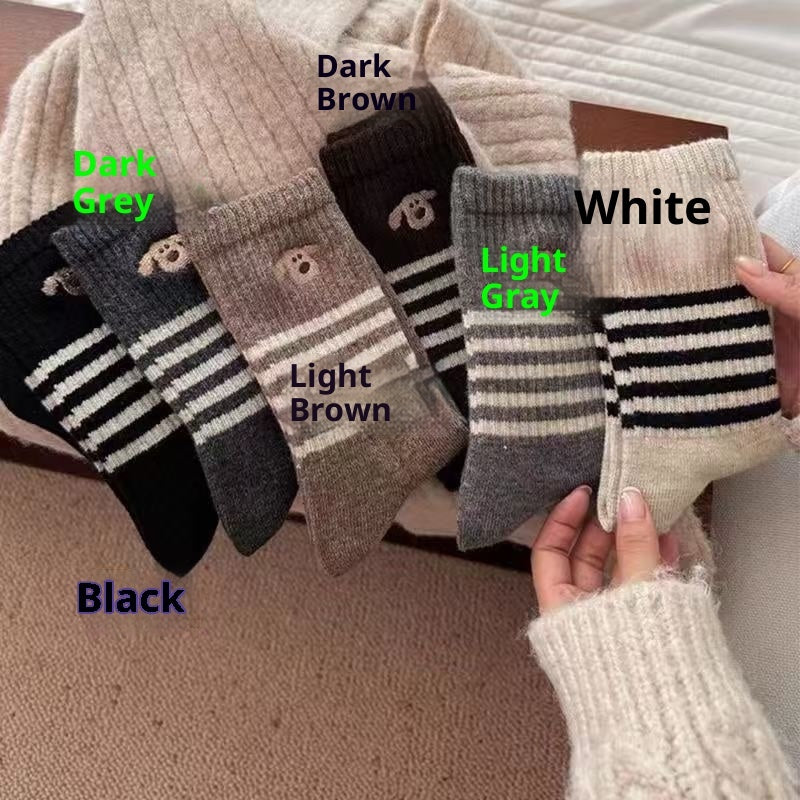 Mid-calf Winter Thickened Striped Solid-color Dopamine-style Slouch Socks