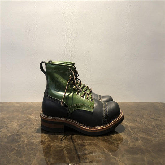 High-top Boots Leather All-match Mid-top Men's Shoes Trend