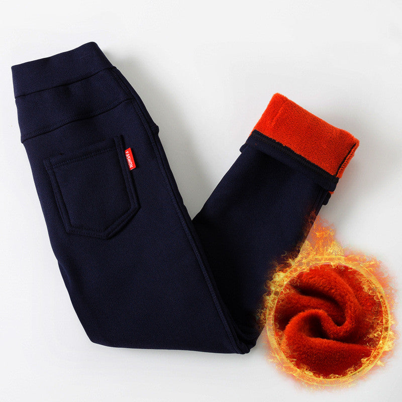 Children's Winter Clothing Thickened Warm Pants Feet Pants