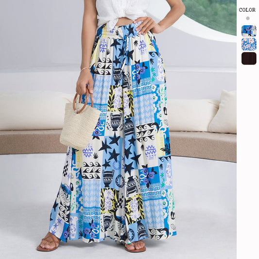 Loose Lace-up Waist Wide-leg Pants For Women