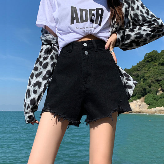 Womens High-waisted Loose-fitting White Denim Shorts