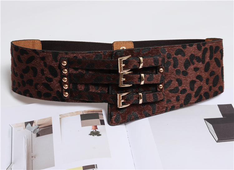 Fashion All-match Three-breasted Irregular Leopard Print Horsehair Belt With Dress Girdle