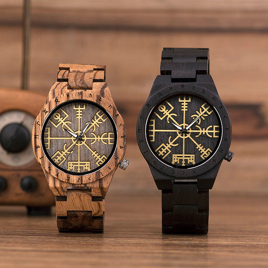 Handmade Wooden Men's Watch Nautical Compass Symbol