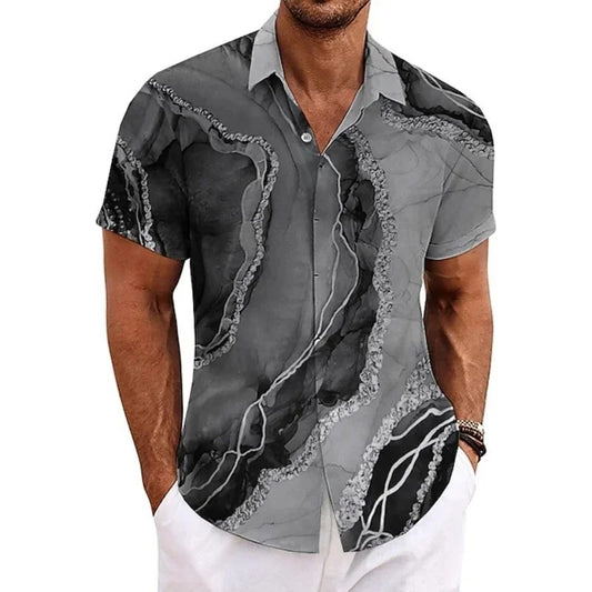Men's Retro 3D Printed Lapel Short-Sleeve Shirt