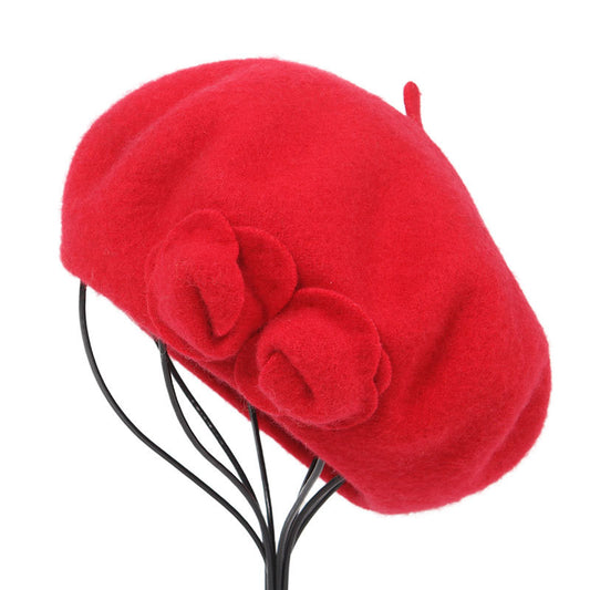 Beret Woolen Hat With Flowers To Keep Warm