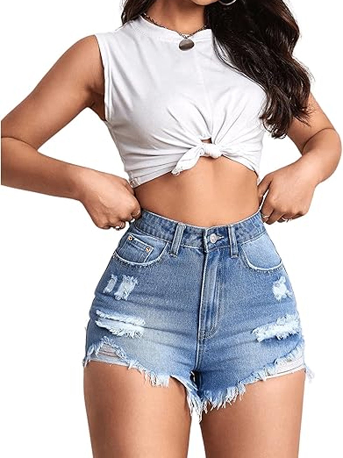 Womens Retro Stretchy Skinny Denim Shorts