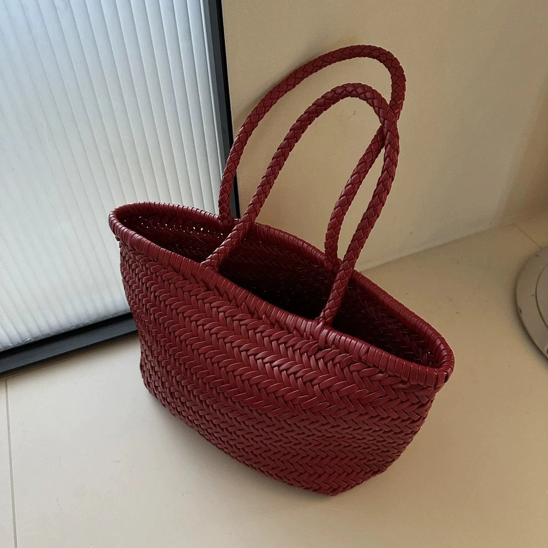 Women's Vintage Leather Shoulder Basket Bag