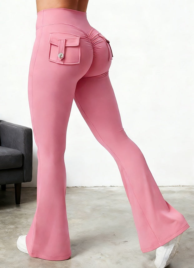 Yoga Fitness Flared Pants With Pockets Ins Fashion Slim High Waist Sports Trousers Scrunch Butt Booty Workout Lifting Leggings
