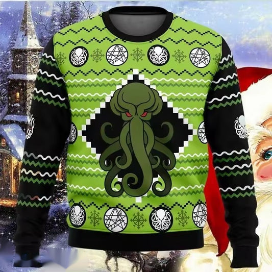 Cthulu Digital Print Christmas Gift Sweater