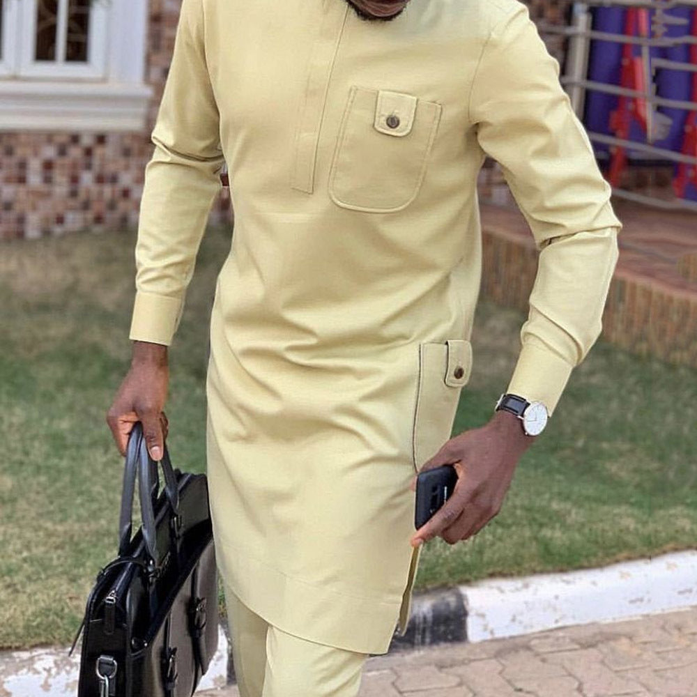 Casual Yellow Spring And Autumn Plain Cotton Stand Collar Printed Shirt