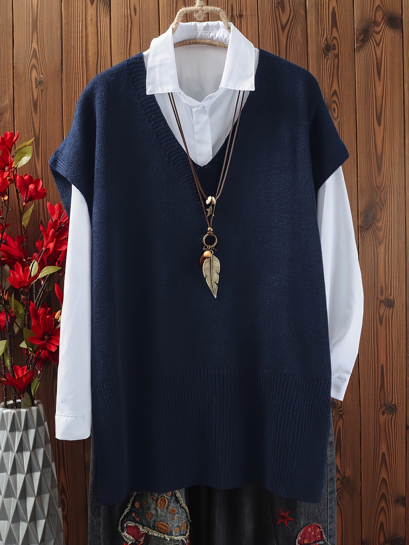 All-matching Loose V-neck Plus Size Sweater Vest
