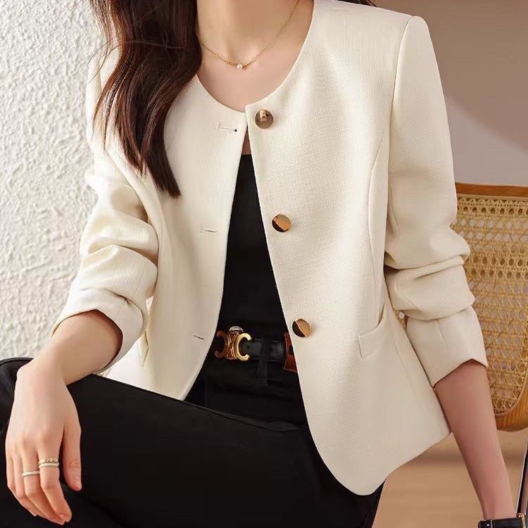 Womens Casual Cropped Jacket With A Crew Neck