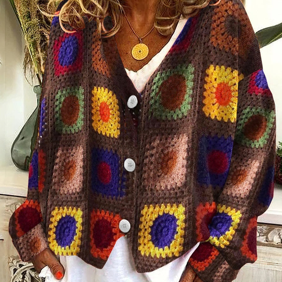 Womens Spring Summer Knitted Cardigan With Digital Print Pattern