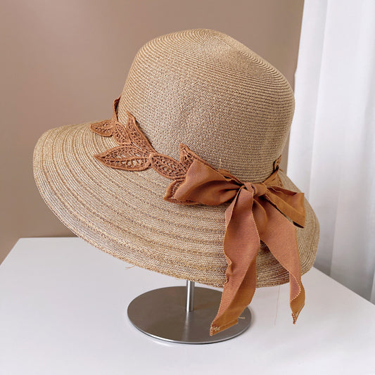 Lace Flower Leaf Ribbon Bowknot Bucket Hat