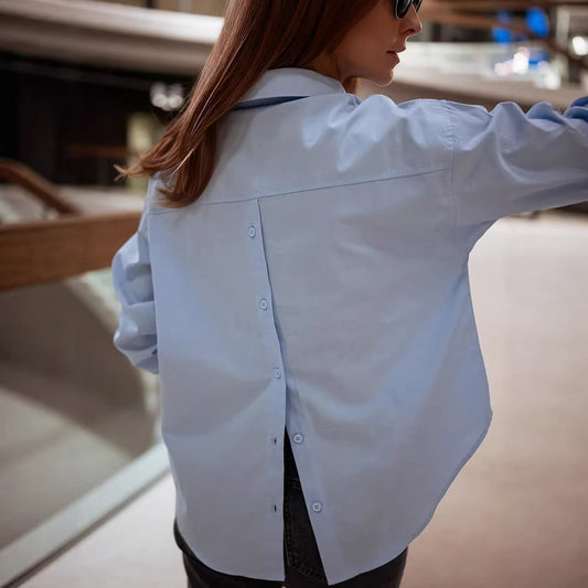 Korean-style Minimalist Fashionable Resort Solid-color Back-button Shirt