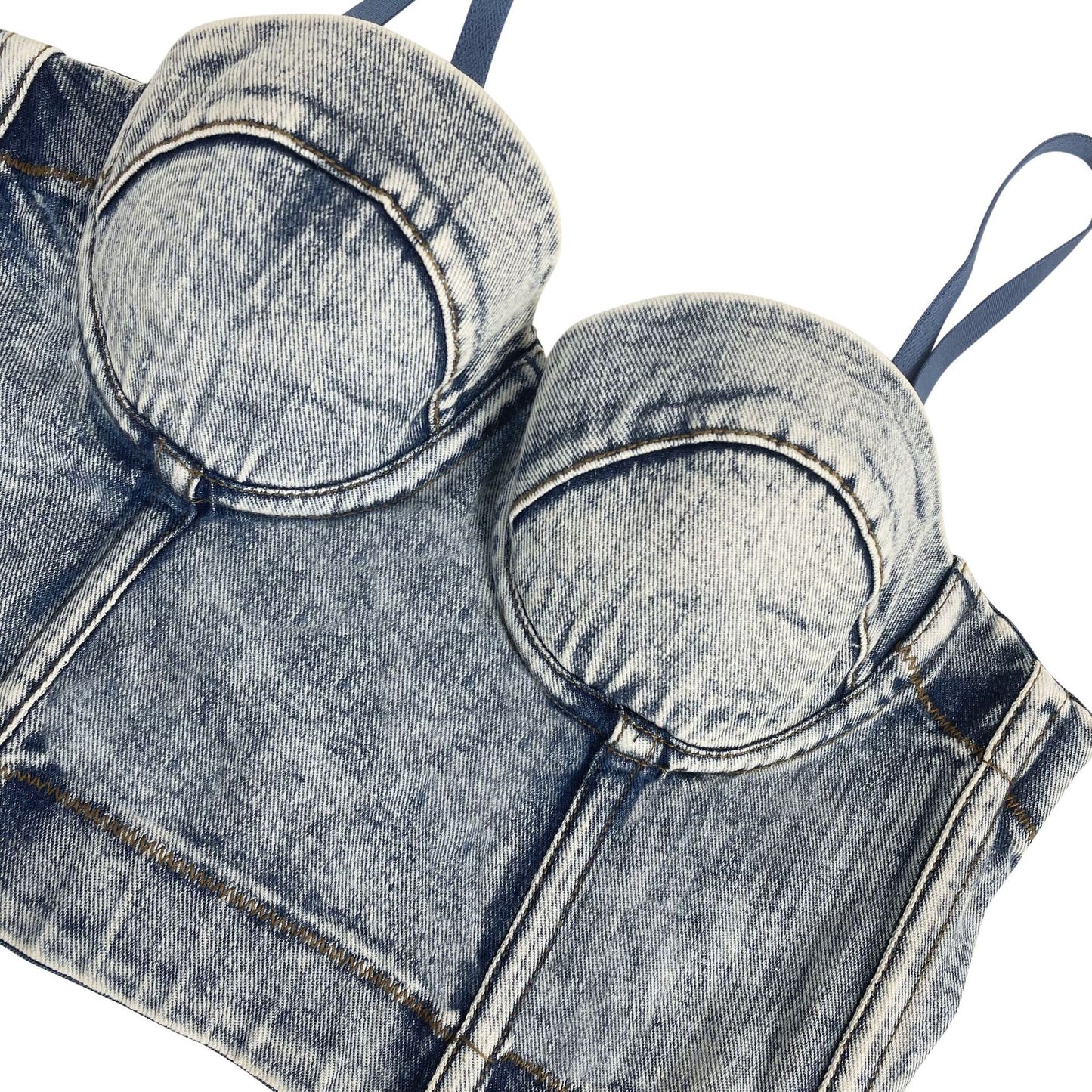 Grå Hængende Farvet Amerikansk Retro Fiskebensmønstret Denim Camisole