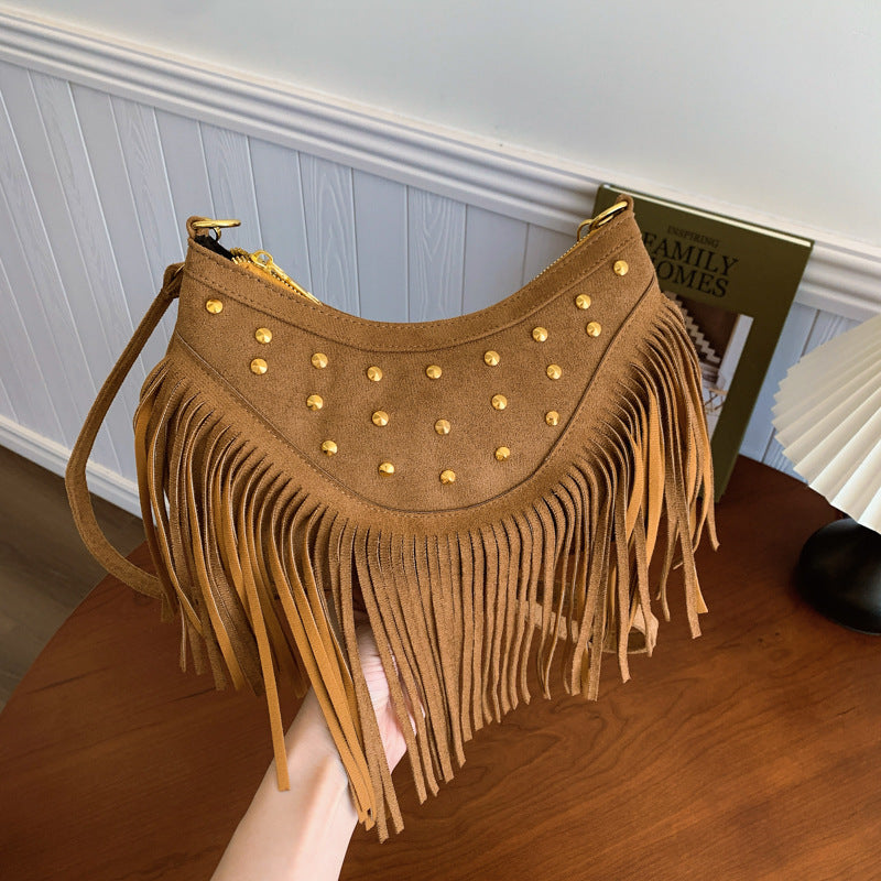 Maillard Brown Tassel Retro Versatile Crossbody Bag