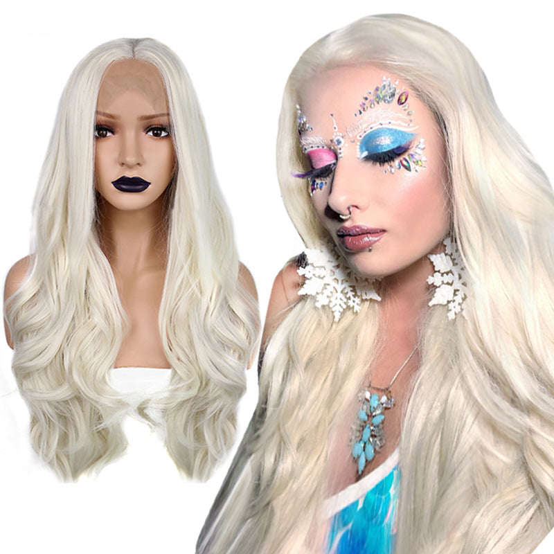 Mode Hvid Bølget Volumen Front Lace Syntetisk Fiber Paryk Beige