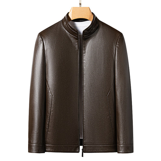 High Quality Leather Jacket Men's Stand Collar Coat