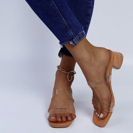 Medium Heel Block Heel Outer Wear Half Slippers Toe