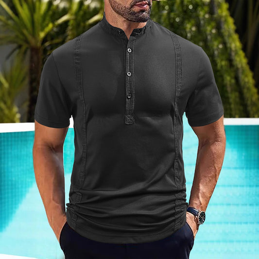 Casual Pearl Cotton Twill Short-sleeved Polo Shirt
